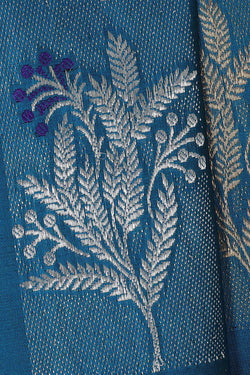 Image of Kanchipattu Peacock Blue Brocade Saree