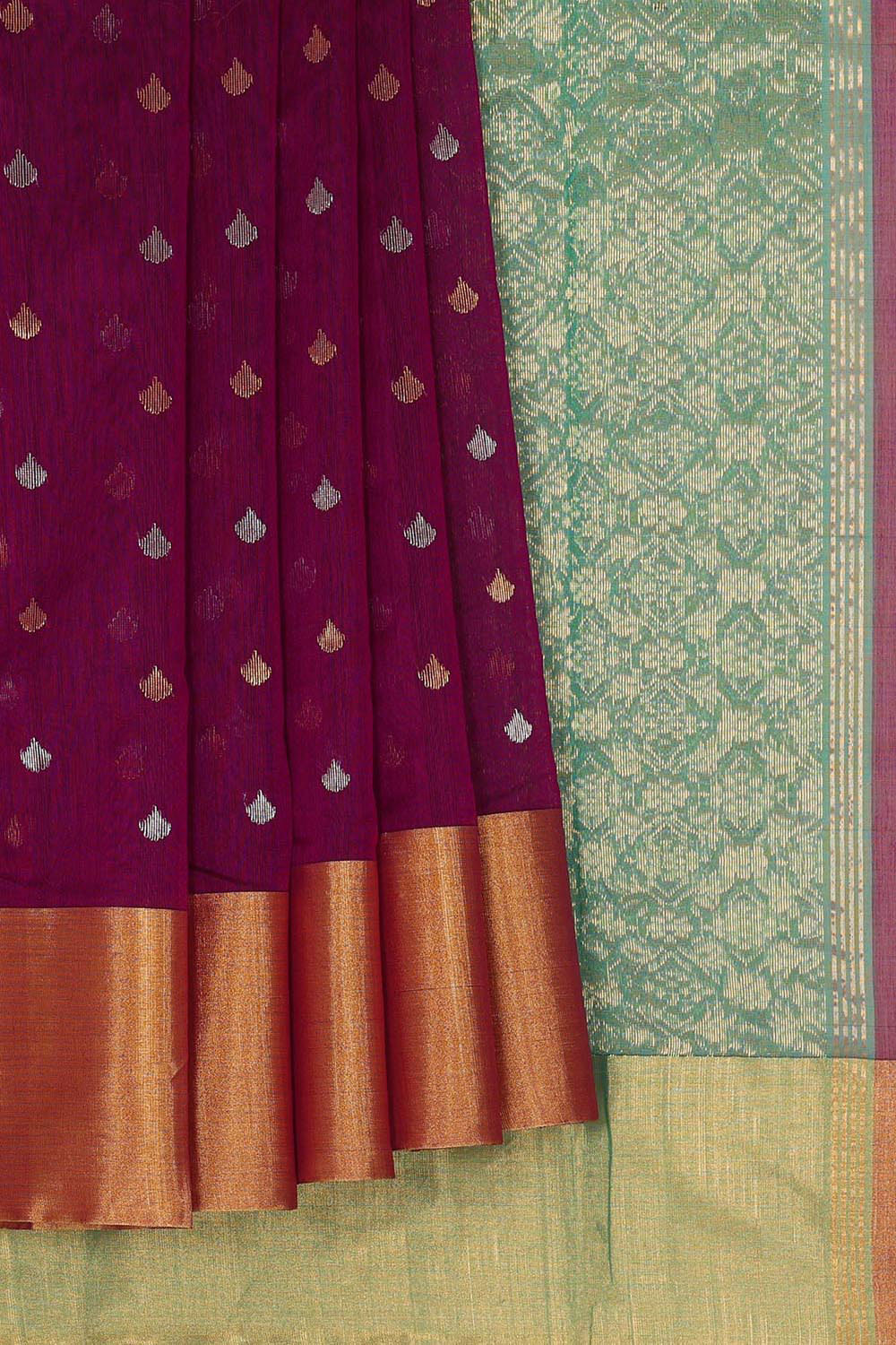 Collection of Chanderi Cotton Silk Deep Wine Saree in a gallery layout