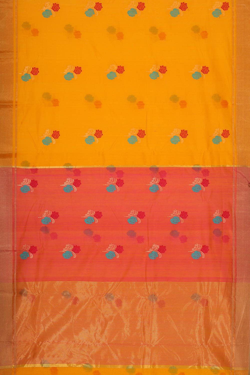 Chanderi Cotton Silk Mustard Yellow Saree