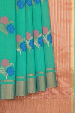 Collection of Chanderi Cotton Silk Sea Green Saree in a gallery layout