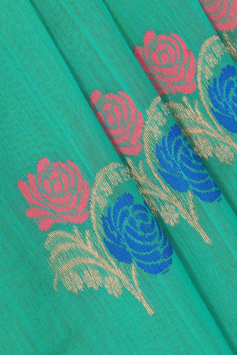 Collection of Chanderi Cotton Silk Sea Green Saree in a gallery layout