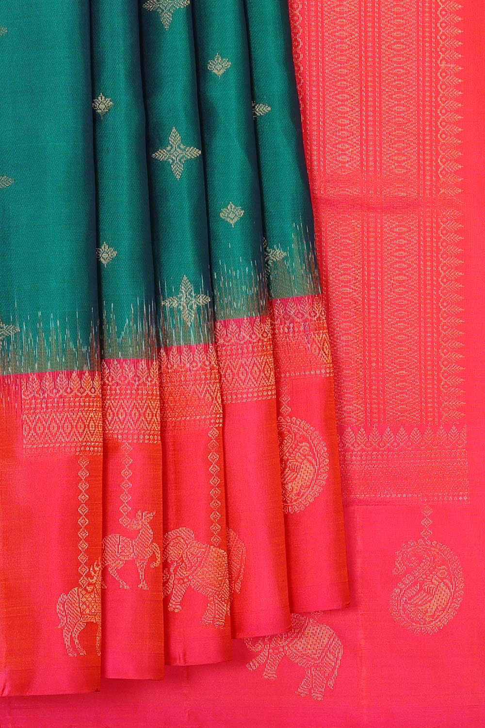 Collection of Peacock Green Soft Silk Saree in a gallery layout