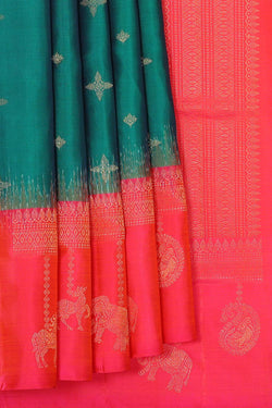 Collection of Peacock Green Soft Silk Saree in a gallery layout