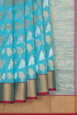 Collection of Chanderi Cotton Silk Bright Blue Saree in a gallery layout