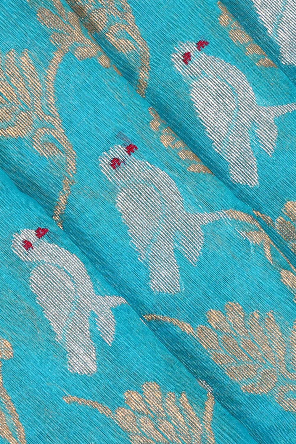 Collection of Chanderi Cotton Silk Bright Blue Saree in a gallery layout