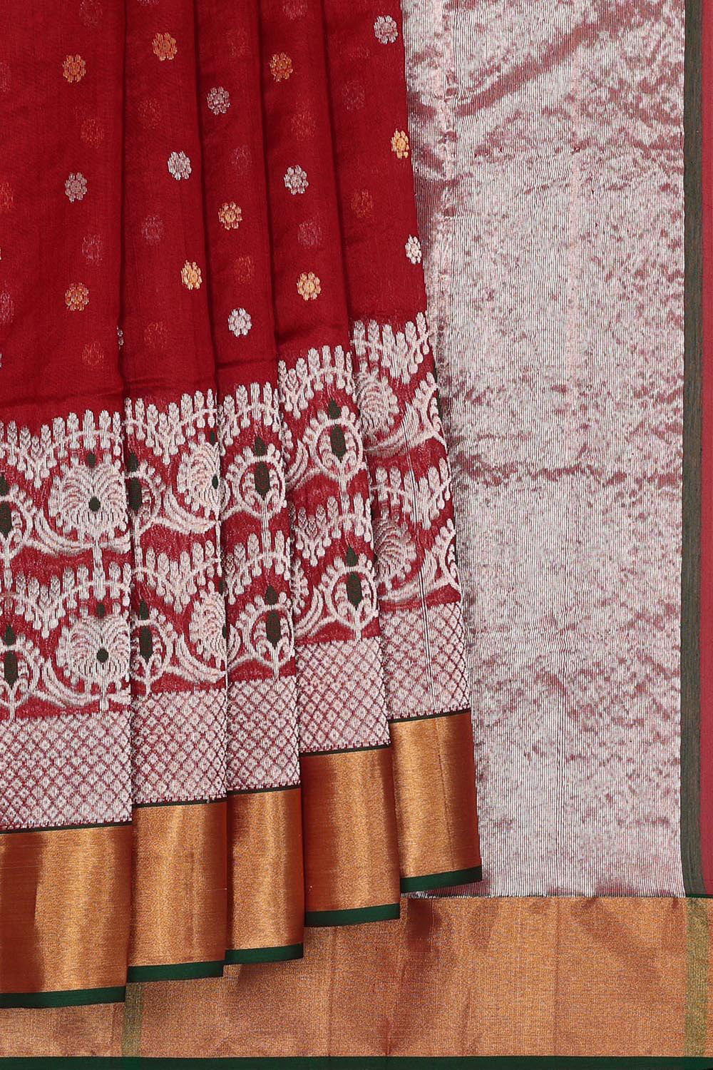 Collection of Chanderi Cotton Silk Dark Red Saree in a gallery layout