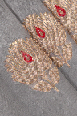 Image of Chanderi Cotton Silk Grey Saree