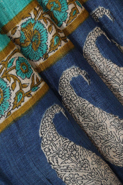 Image of Tussar Silk Dark Blue Saree