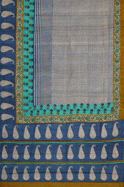 Image of Tussar Silk Dark Blue Saree