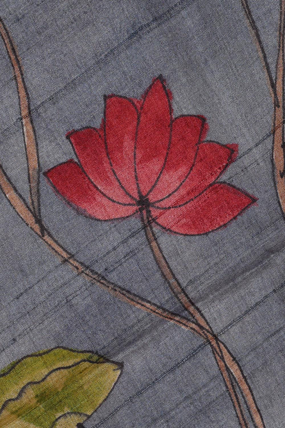 Image of Dark Red Tussar Silk Saree