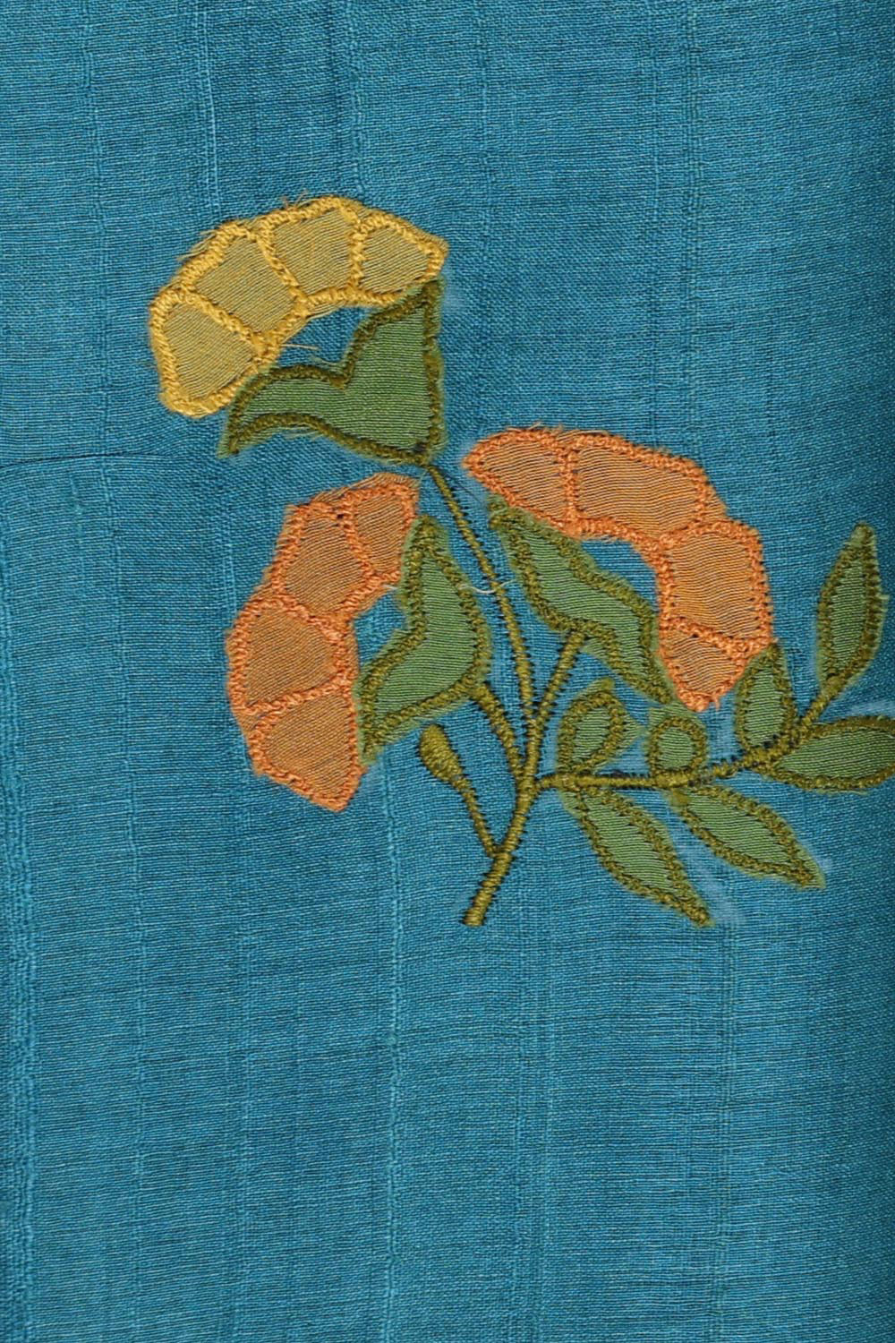 Embroidered Tussar Silk Teal Blue Saree