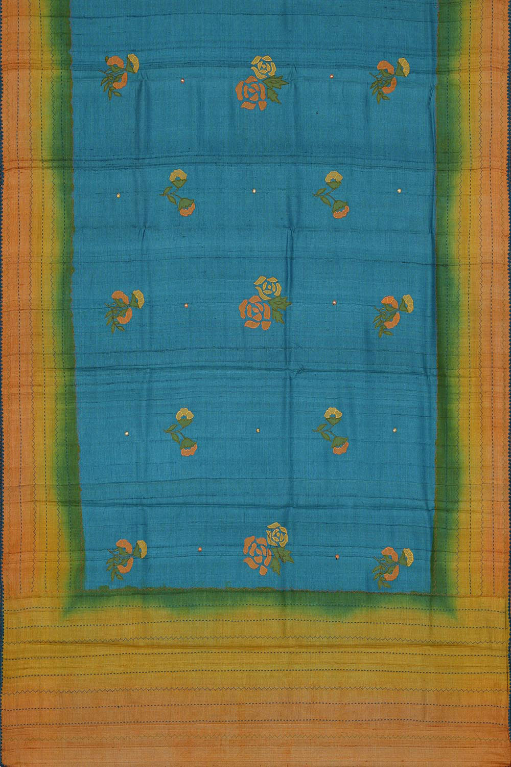 Embroidered Tussar Silk Teal Blue Saree