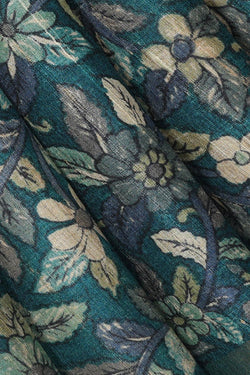 Image of Tussar Jute Silk Teal Blue Saree