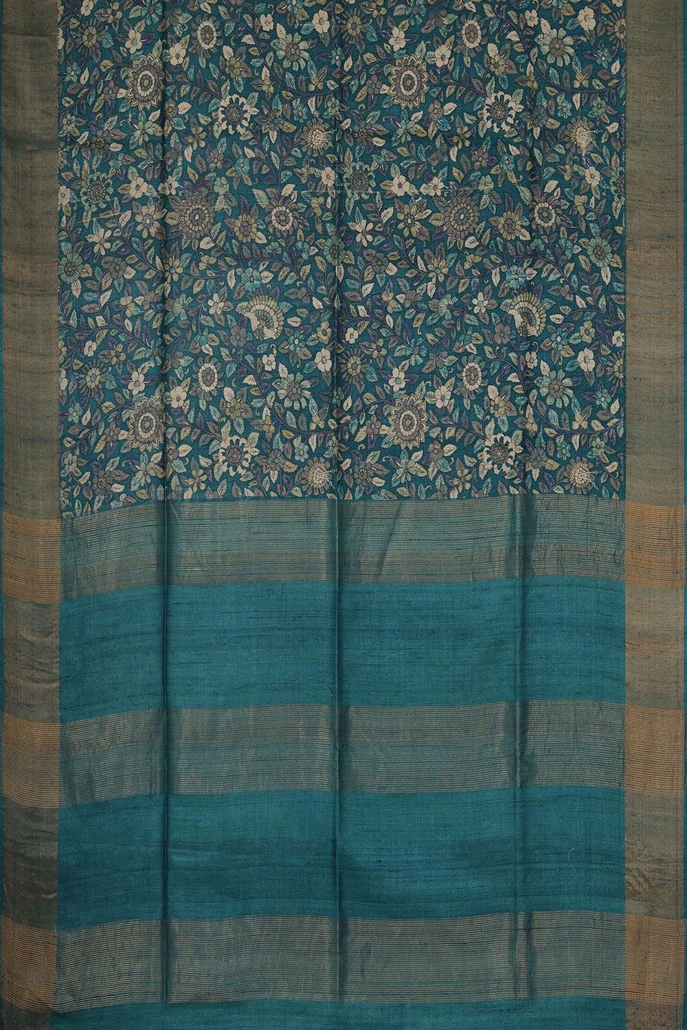 Tussar Jute Silk Teal Blue Saree