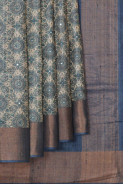 Image of Tussar Jute Silk Cream Saree