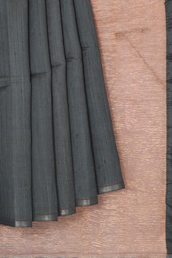 Image of Tussar Jute Silk Charcoal Grey Saree