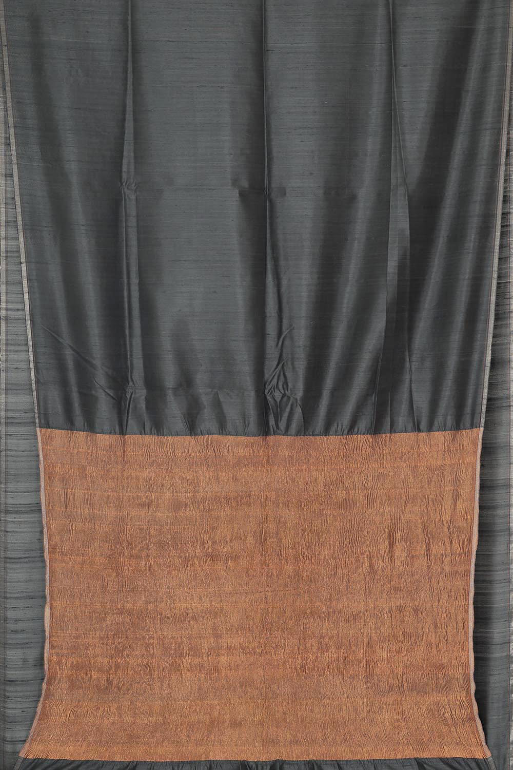 Image of Tussar Jute Silk Charcoal Grey Saree