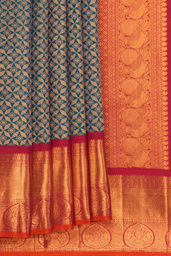 Image of Kanchipattu Brocade Teal Blue Saree