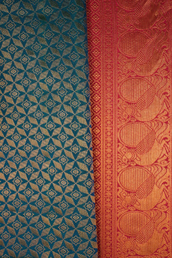 Image of Kanchipattu Brocade Teal Blue Saree