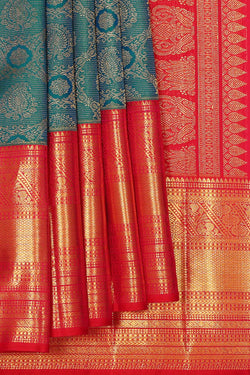 Image of Kanchipattu Peacock Green Brocade Saree