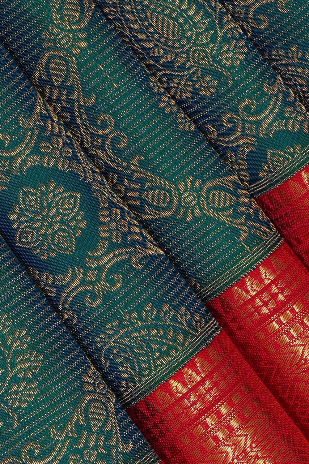 Kanchipattu Peacock Green Brocade Saree