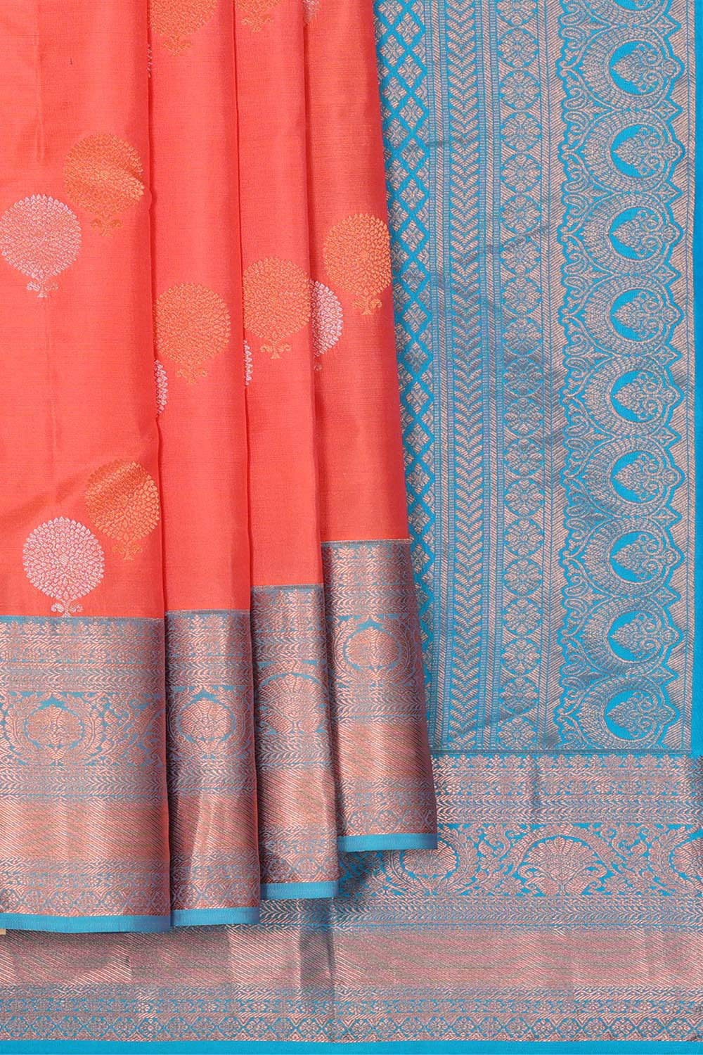 Kanchipattu Bright Peach Brocade Saree