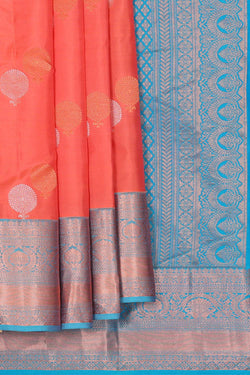 Image of Kanchipattu Bright Peach Brocade Saree