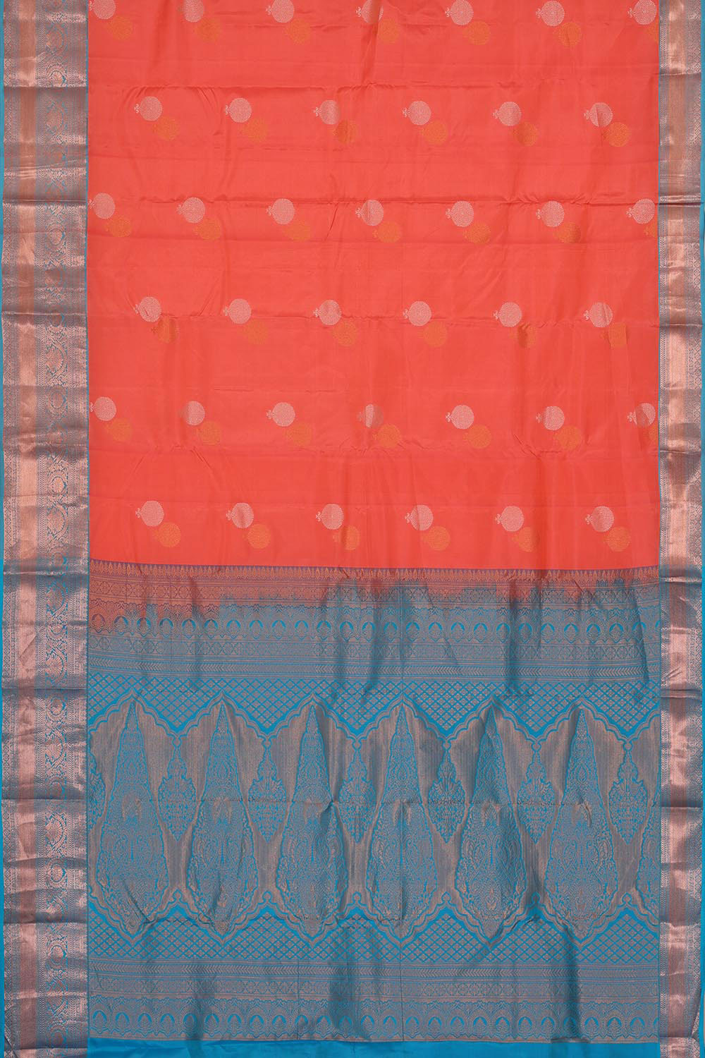 Image of Kanchipattu Bright Peach Brocade Saree