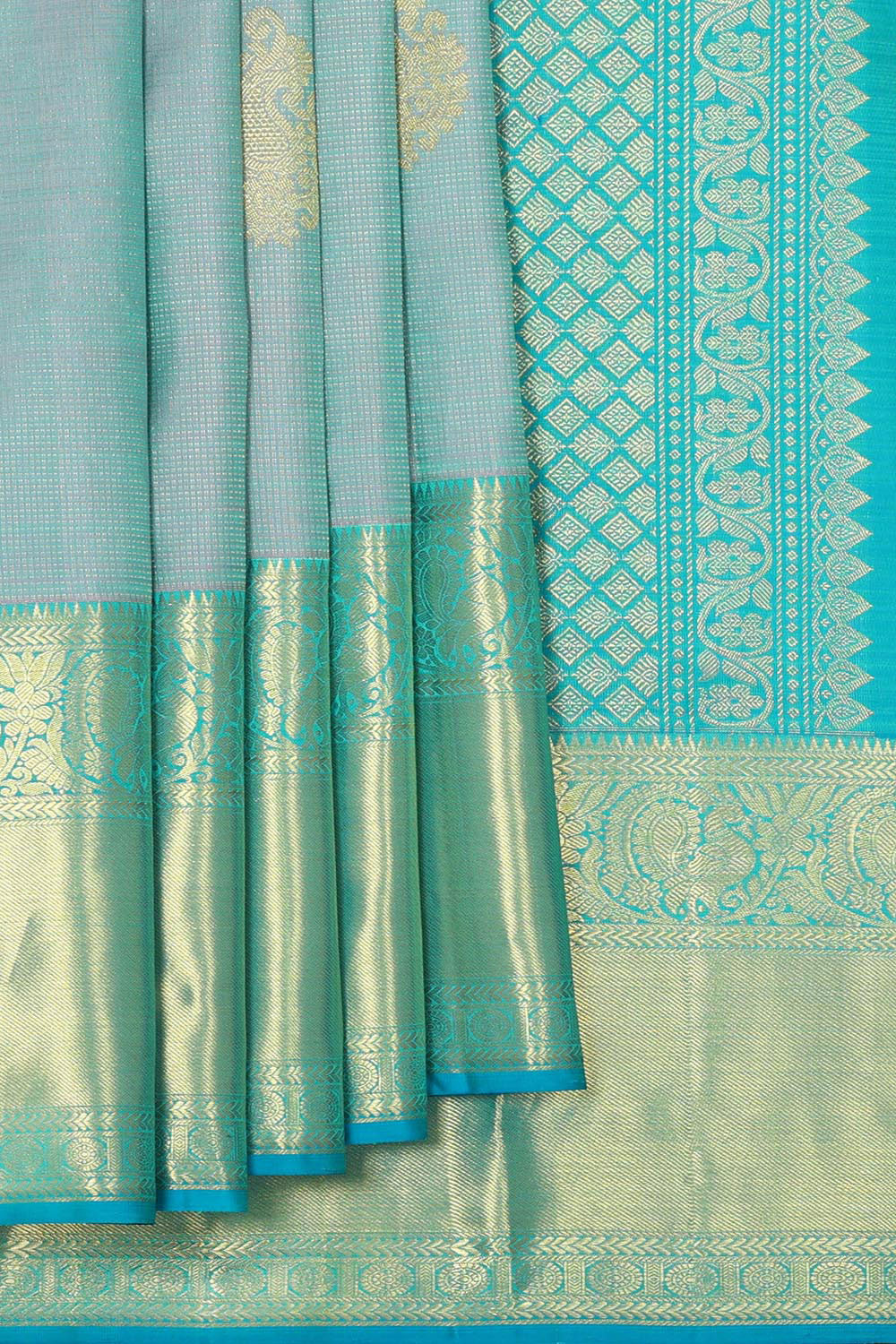 Kanchipattu Bluish Grey Brocade Saree