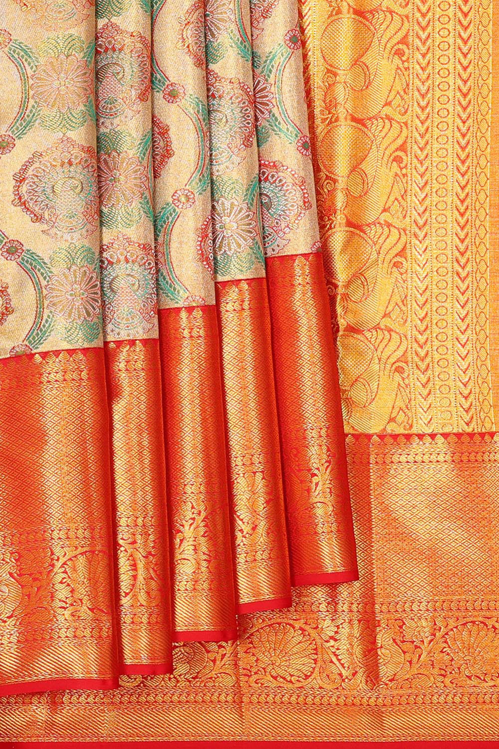 Kanchipattu Gold Colour Tissue Brocade Saree