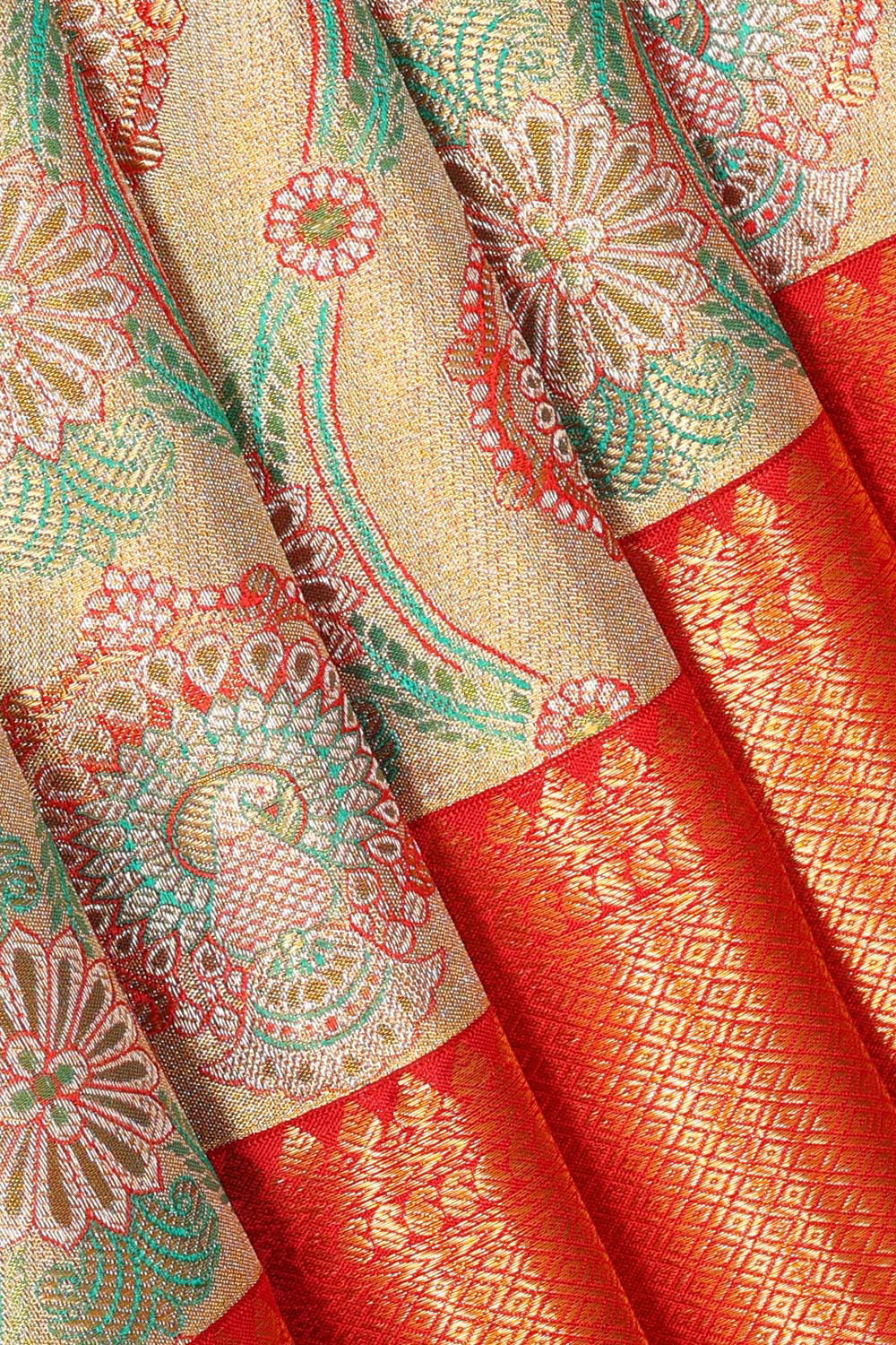 Kanchipattu Gold Colour Tissue Brocade Saree