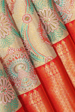 Image of Kanchipattu Gold Colour Tissue Brocade Saree