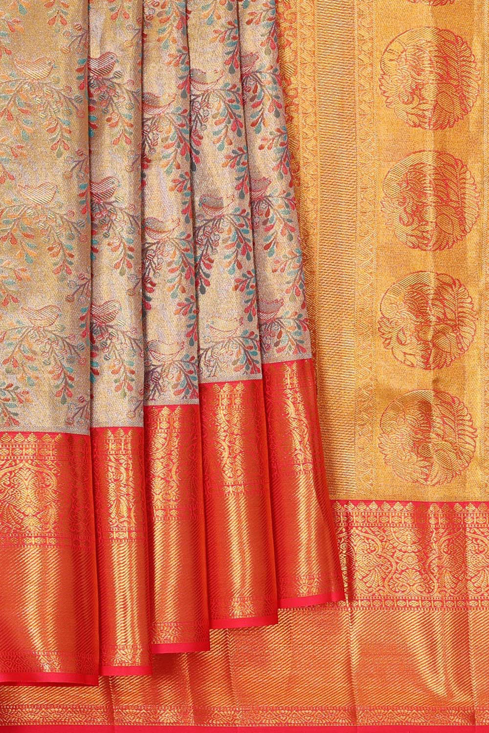 Kanchipattu Gold Colour Tissue Brocade Saree