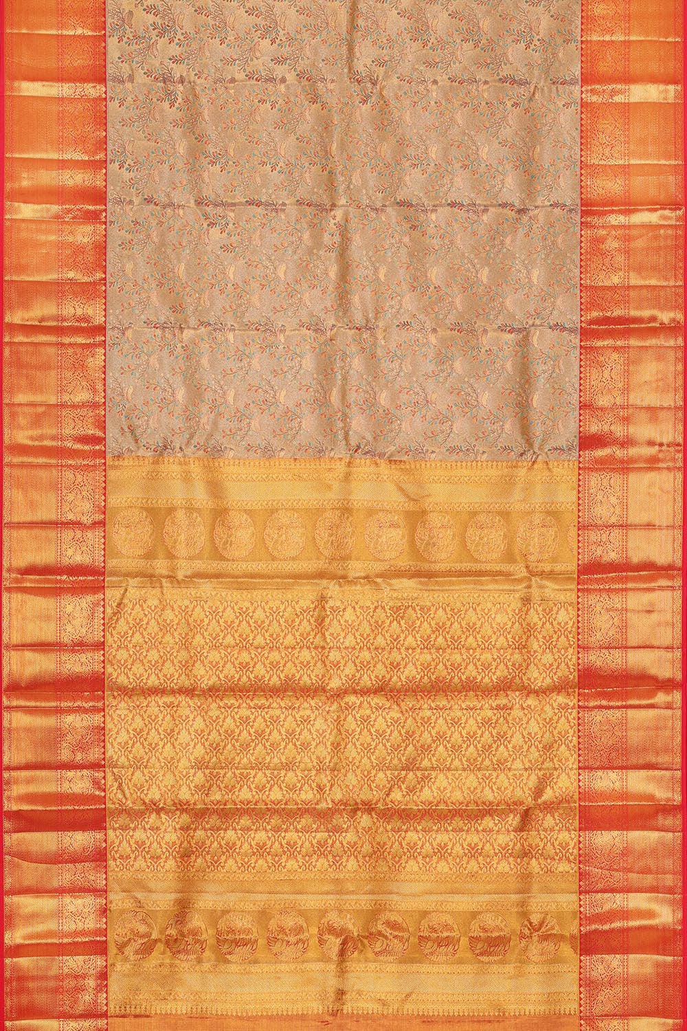Image of Kanchipattu Gold Colour Tissue Brocade Saree