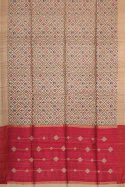 Image of Tussar Silk Cream Colour Saree