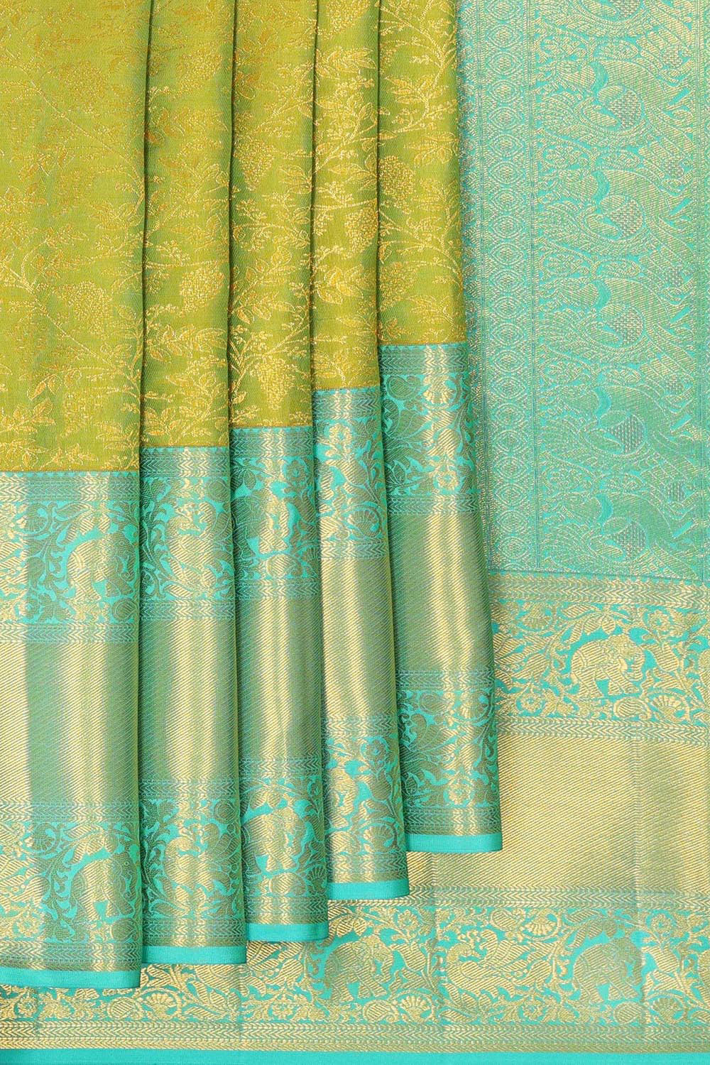 Kanchipattu Golden Green Brocade Saree