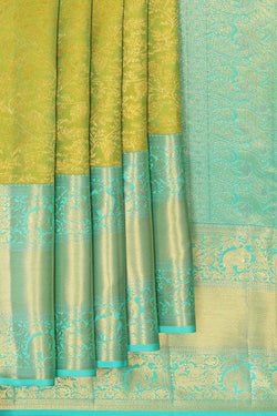 Image of Kanchipattu Golden Green Brocade Saree