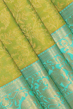 Image of Kanchipattu Golden Green Brocade Saree