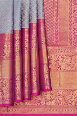 Image of Kanchipattu Bluish Grey Brocade Saree