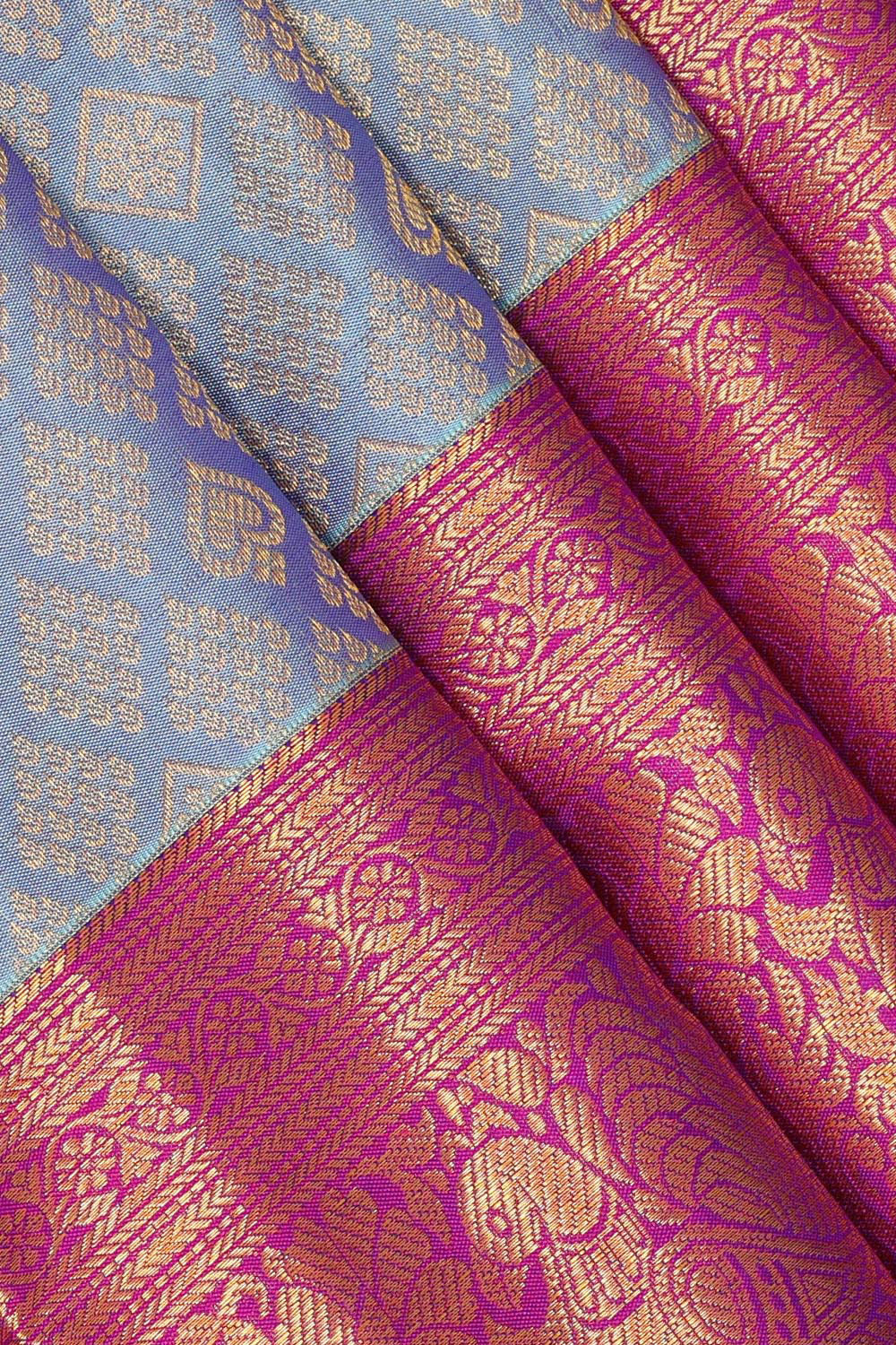 Kanchipattu Bluish Grey Brocade Saree