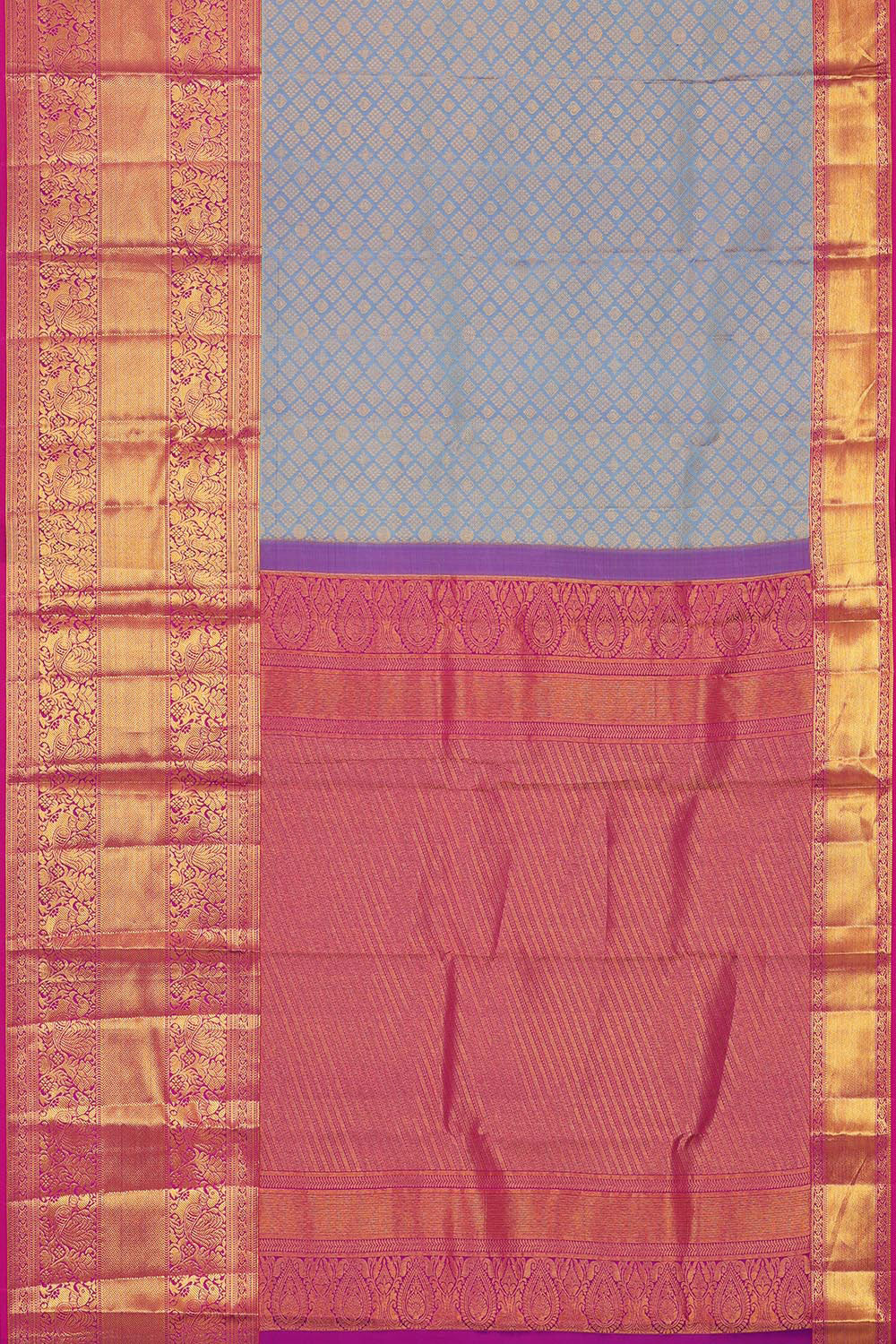 Kanchipattu Bluish Grey Brocade Saree