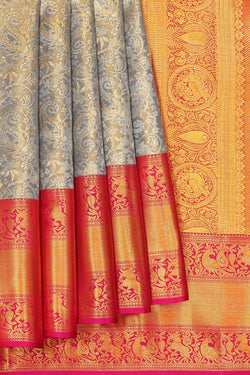 Image of Kanchipattu Greenish Grey Tissue Brocade Saree