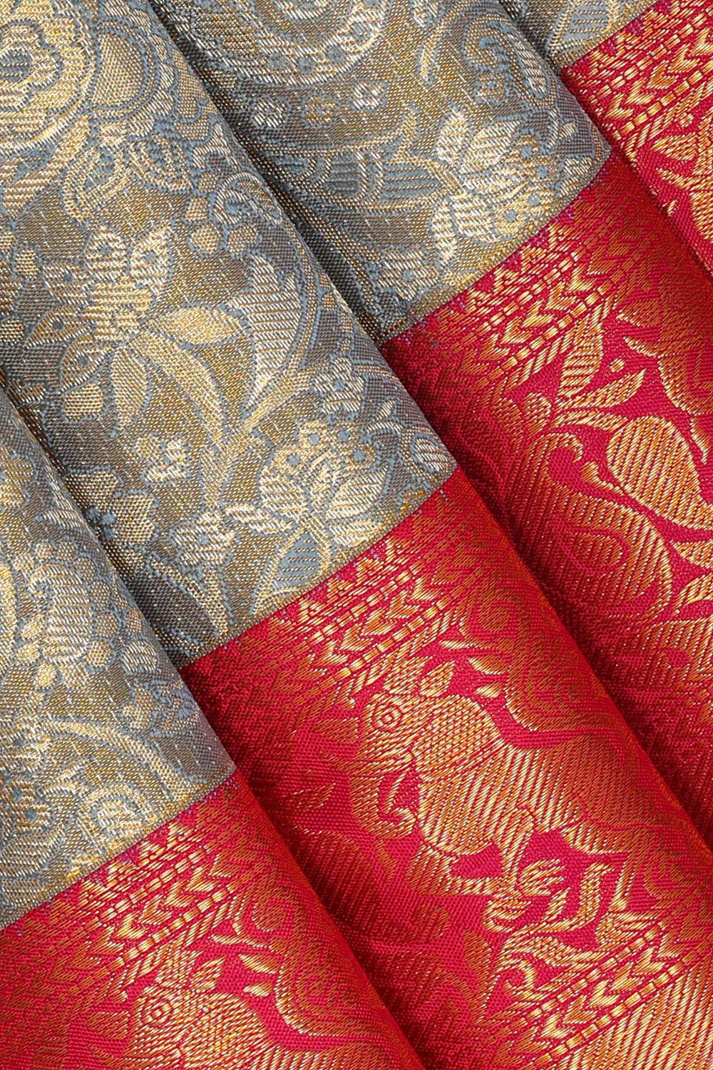 Kanchipattu Greenish Grey Tissue Brocade Saree