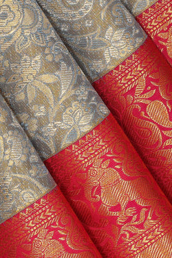 Image of Kanchipattu Greenish Grey Tissue Brocade Saree