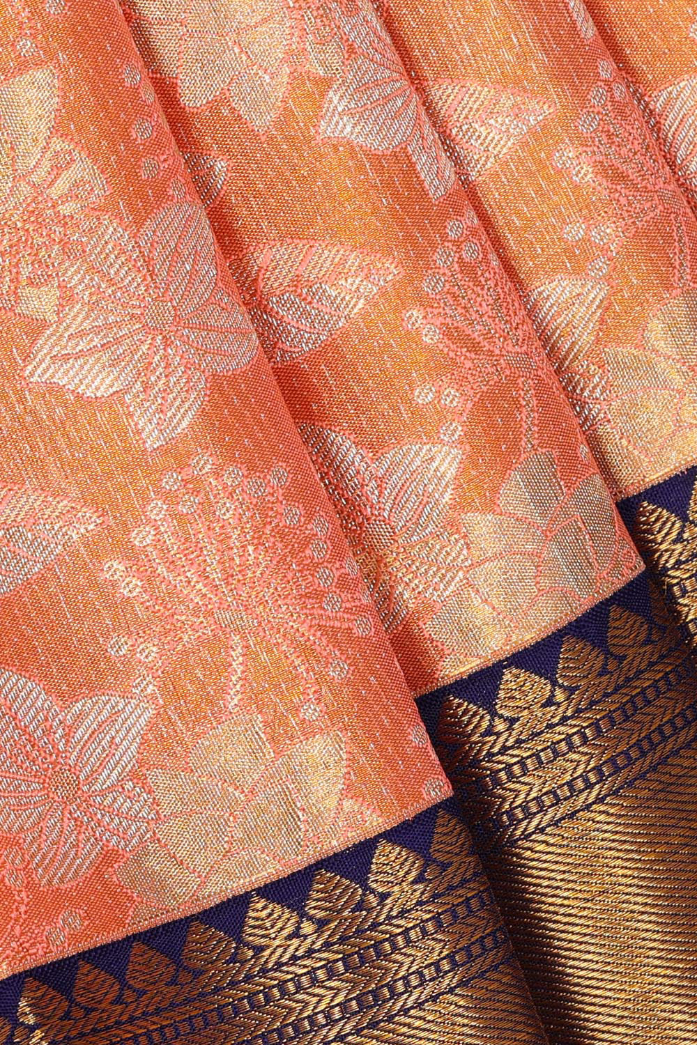 Kanchipattu Orange Colour Tissue Brocade Saree