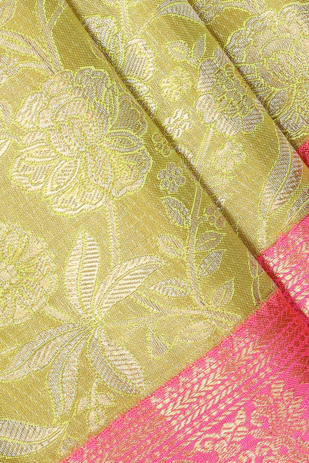 Kanchipattu Golden Green Tissue Brocade Saree