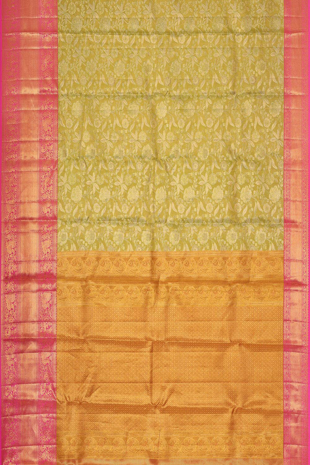 Kanchipattu Golden Green Tissue Brocade Saree