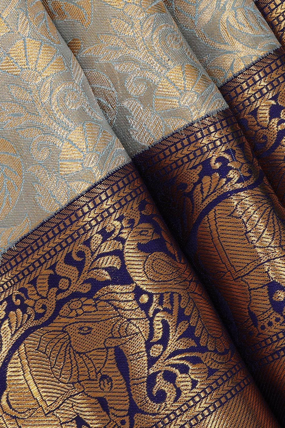 Kanchipattu Light Bluish Grey Tissue Brocade Saree