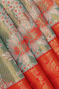 Image of Kanchipattu Sea Green Tissue Brocade Saree