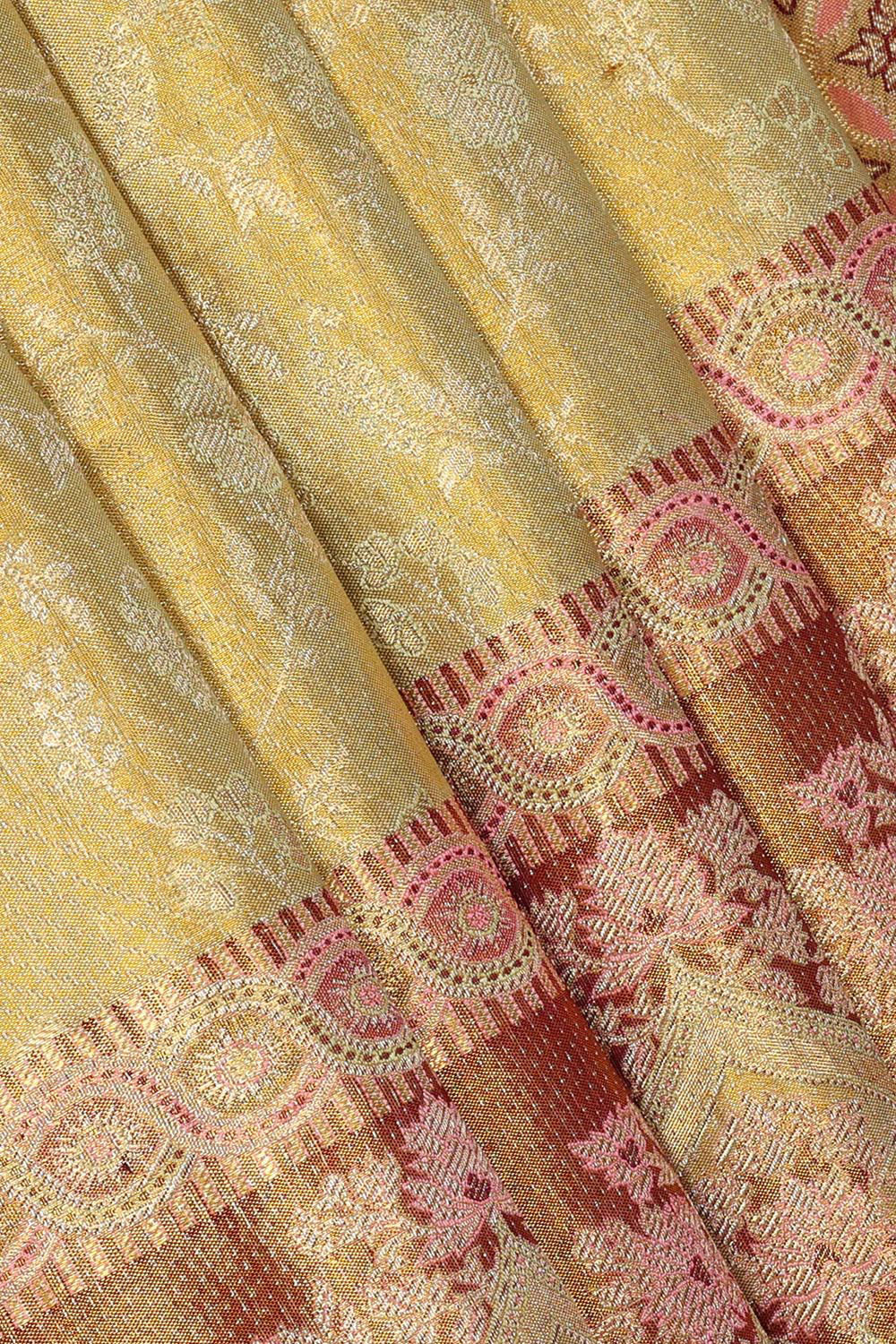 Kanchipattu Light Golden Green Brocade Saree